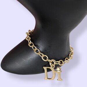 (2/$20) Vintage Diamond International Gold Tone Charm Bracelet